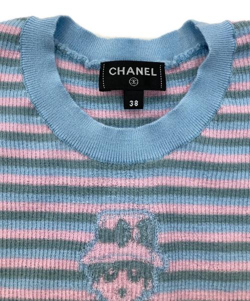 CHANEL（シャネル）CHANEL (シャネル) カシミヤ混半袖ニット スカイブルー×グリーン サイズ:SIZE38の古着・服飾アイテム
