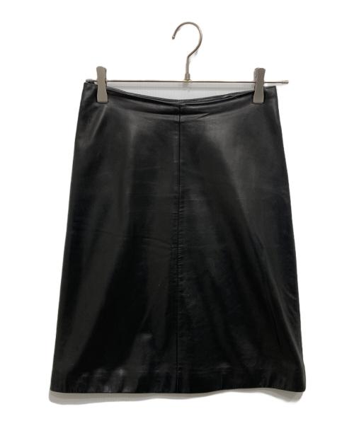 PRADA（プラダ）PRADA (プラダ) レザーミディスカート ブラック サイズ:38の古着・服飾アイテム