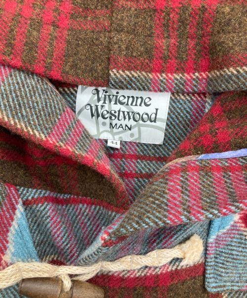Vivienne Westwood man（ヴィヴィアン ウェストウッド マン）Vivienne Westwood man (ヴィヴィアン ウェストウッド マン) CHECK DUFFLE COAT/チェック柄ロングダッフルコート レッド×スカイブルー サイズ:SIZE 44の古着・服飾アイテム