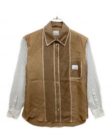 BURBERRY（バーバリー）の古着「シルクサテンシャツ/パネルフロントシルクファイルシャツ」｜ベージュ