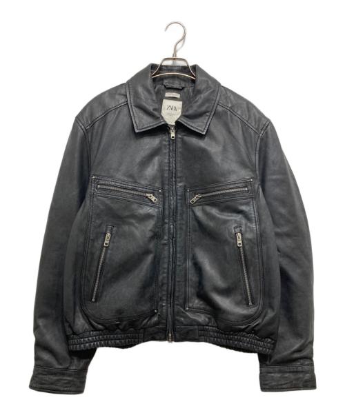 ZARA（ザラ）ZARA (ザラ) ウォッシュドレザー クロップドジャケット ブラック サイズ:XLの古着・服飾アイテム