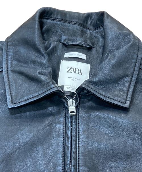 ZARA（ザラ）ZARA (ザラ) ウォッシュドレザー クロップドジャケット ブラック サイズ:XLの古着・服飾アイテム