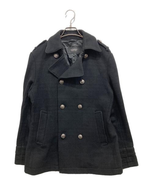 BURBERRY BLACK LABEL（バーバリーブラックレーベル）BURBERRY BLACK LABEL (バーバリーブラックレーベル) ジャガードチェックメルトンPコート ブラック サイズ:Lの古着・服飾アイテム