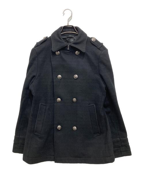BURBERRY BLACK LABEL（バーバリーブラックレーベル）BURBERRY BLACK LABEL (バーバリーブラックレーベル) ジャガードチェックメルトンPコート ブラック サイズ:Lの古着・服飾アイテム