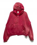 MOOJI MOOJIムージームージー）の古着「OVERSIZE ZIP-UP HOODIE STREET/ユーズド加工ジップパーカー」｜ピンク