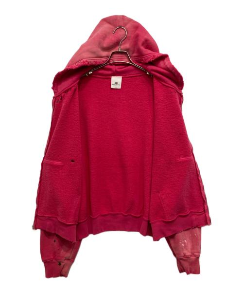MOOJI MOOJI（ムージームージー）MOOJI MOOJI (ムージームージー) OVERSIZE ZIP-UP HOODIE STREET/ユーズド加工ジップパーカー ピンク サイズ:Mの古着・服飾アイテム