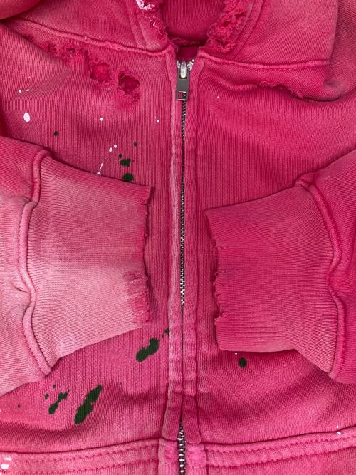 MOOJI MOOJI（ムージームージー）MOOJI MOOJI (ムージームージー) OVERSIZE ZIP-UP HOODIE STREET/ユーズド加工ジップパーカー ピンク サイズ:Mの古着・服飾アイテム