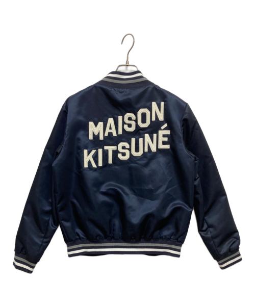maison kitsune（メゾンキツネ）MAISON KITSUNE (メゾンキツネ) バックロゴ サテン テディブルゾン ネイビー サイズ:Sの古着・服飾アイテム