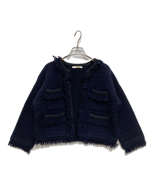 Curensology（カレンソロジー）Curensology (カレンソロジー) ツイーディフリンジニットカーディガン ネイビー サイズ:freeの古着・服飾アイテム