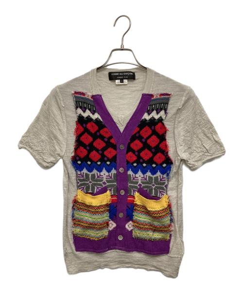 COMME des GARCONS HOMME PLUS（コムデギャルソンオムプリュス）COMME des GARCONS HOMME PLUS (コムデギャルソンオムプリュス) パッチワークデザイン半袖ニット ベージュ×マルチカラー サイズ:Sの古着・服飾アイテム