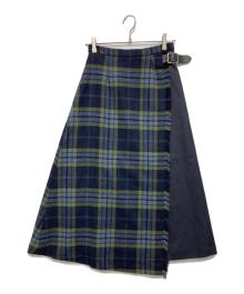 O'NEIL OF DUBLIN（オニール オブ ダブリン）の古着「チェック柄ラップロングスカート」｜ネイビー