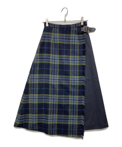 O'NEIL OF DUBLIN（オニール オブ ダブリン）O'NEIL OF DUBLIN (オニール オブ ダブリン) チェック柄ラップロングスカート ネイビー サイズ:40の古着・服飾アイテム