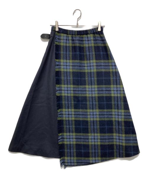 O'NEIL OF DUBLIN（オニール オブ ダブリン）O'NEIL OF DUBLIN (オニール オブ ダブリン) チェック柄ラップロングスカート ネイビー サイズ:40の古着・服飾アイテム