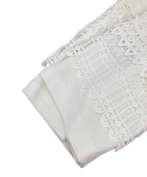 LAUREN RALPH LAUREN（ローレンラルフローレン）LAUREN RALPH LAUREN (ローレンラルフローレン) レースコンビノースリーブワンピース ホワイト サイズ:00の古着・服飾アイテム