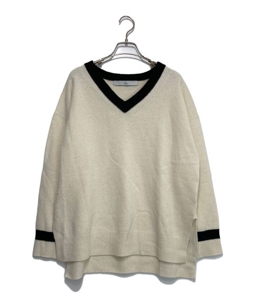 TIARA（ティアラ）TIARA (ティアラ) カシミア混配色Vネックニット ホワイト サイズ:-の古着・服飾アイテム
