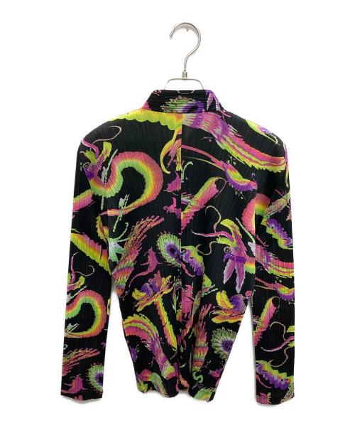 PLEATS PLEASE（プリーツプリーズ）PLEATS PLEASE (プリーツプリーズ) 総柄チャイナプリーツブラウス ブラック×ピンク サイズ:SIZE 3の古着・服飾アイテム