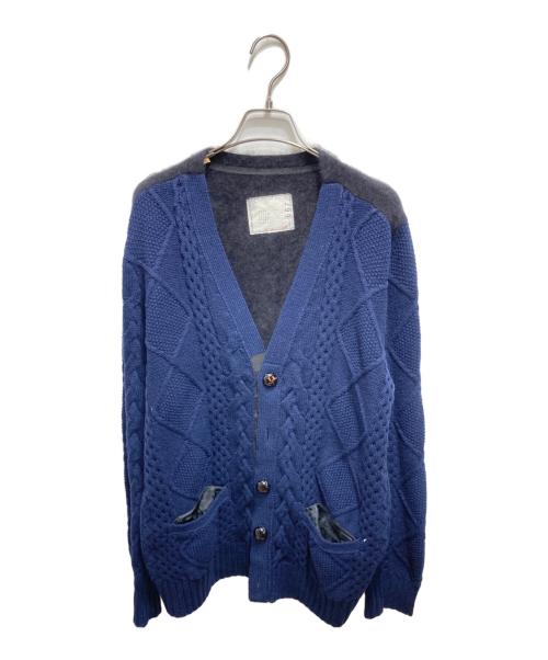 sacai（サカイ）sacai (サカイ) 異素材ニットカーディガン ネイビー×ブラック サイズ:2の古着・服飾アイテム