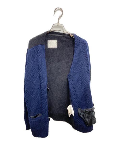sacai（サカイ）sacai (サカイ) 異素材ニットカーディガン ネイビー×ブラック サイズ:2の古着・服飾アイテム