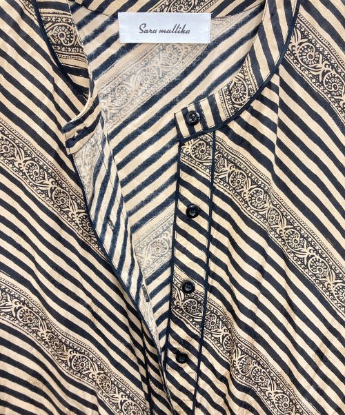 sara mallika（サラマリカ）sara mallika (サラマリカ) Rayon Jacquard Stripe Print All In One ベージュ×ブラック サイズ:SIZE Sの古着・服飾アイテム