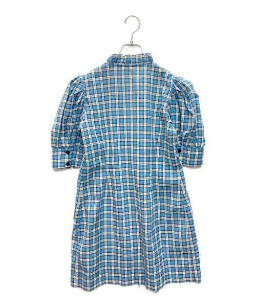 GANNI（ガニー）GANNI (ガニー) Seersucker Check Wrap Ruffle Mini Dress ブルー サイズ:SIZE 36の古着・服飾アイテム