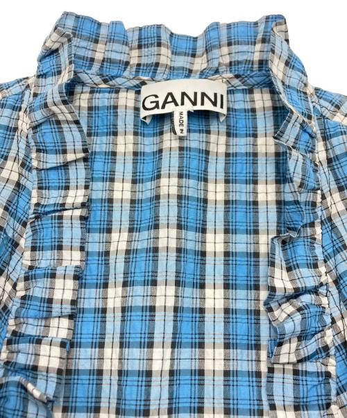 GANNI（ガニー）GANNI (ガニー) Seersucker Check Wrap Ruffle Mini Dress ブルー サイズ:SIZE 36の古着・服飾アイテム