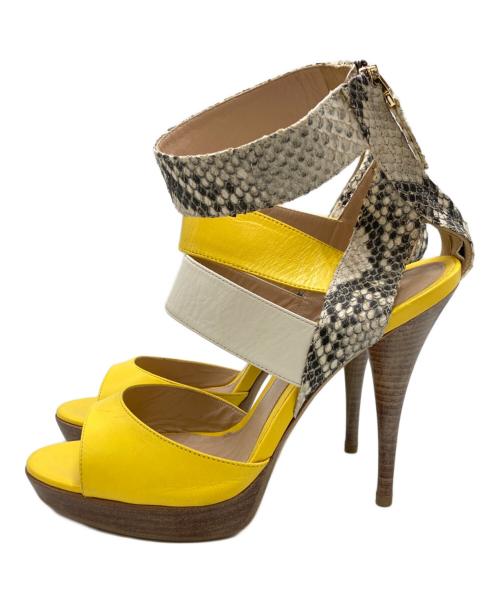 FENDI（フェンディ）FENDI (フェンディ) アンクルストラップヒールサンダル イエロー×ホワイト サイズ:SIZE 38の古着・服飾アイテム