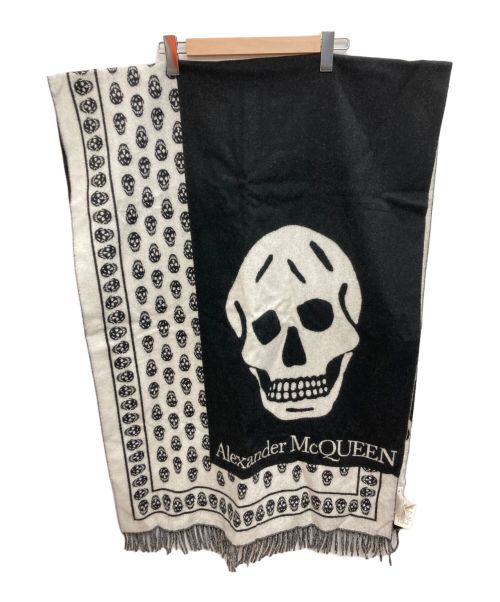 ALEXANDER McQUEEN（アレキサンダーマックイーン）ALEXANDER McQUEEN (アレキサンダーマックイーン) オーバーサイズスカルウールストール ブラック×ホワイト サイズ:70×215cmの古着・服飾アイテム