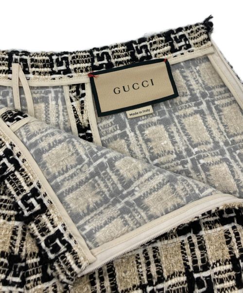 GUCCI（グッチ）GUCCI (グッチ) スクエアGロゴツイードスカート ベージュ×ブラック サイズ:SIZE36の古着・服飾アイテム