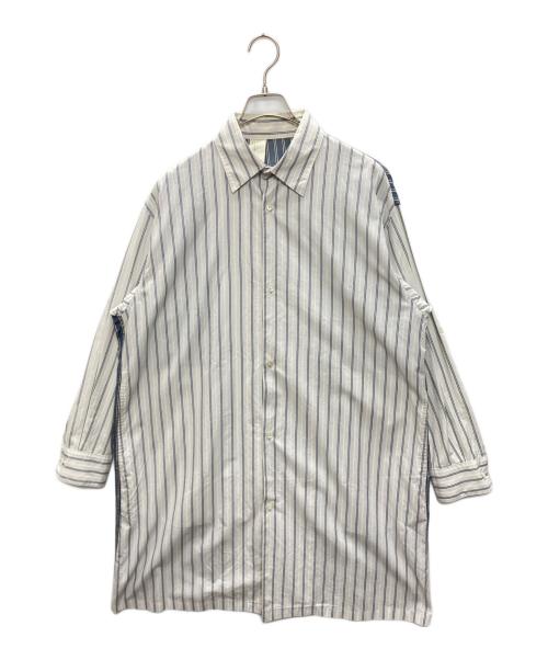 N.HOOLYWOOD（エヌ ハリウッド）N.HOOLYWOOD (エヌ ハリウッド) クレイジーパターン ツイン ストライプ ブロード ロング シャツ ホワイト×ブルー サイズ:SIZE 36の古着・服飾アイテム