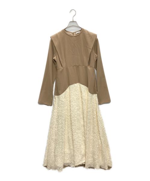 CLANE（クラネ）CLANE (クラネ) FRINGE DOCKING FLARE ONE PIECE ブラウン×アイボリー サイズ:SIZE 1の古着・服飾アイテム