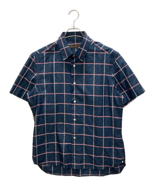 LOUIS VUITTON（ルイ ヴィトン）LOUIS VUITTON (ルイ ヴィトン) サイチェック柄シルク半袖シャツ ネイビー サイズ:SIZE Lの古着・服飾アイテム
