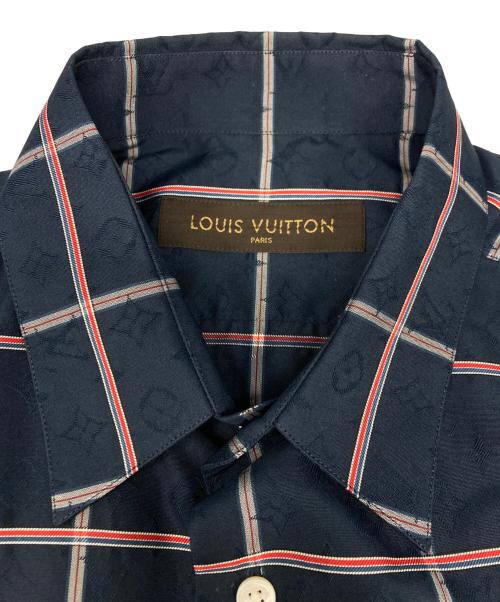 LOUIS VUITTON（ルイ ヴィトン）LOUIS VUITTON (ルイ ヴィトン) サイチェック柄シルク半袖シャツ ネイビー サイズ:SIZE Lの古着・服飾アイテム