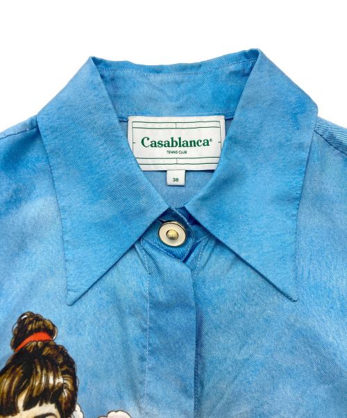 CASABLANCA（カサブランカ）CASABLANCA (カサブランカ) Printed Classic Silk Twill Shirt ブルー サイズ:SIZE 38の古着・服飾アイテム