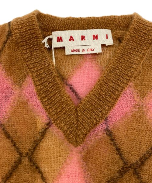 MARNI（マルニ）MARNI (マルニ) ホツレ加工モヘアニットベスト ブラウン×ピンク サイズ:SIZE 46の古着・服飾アイテム
