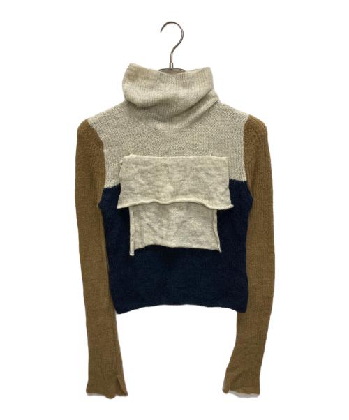 kotohayokozawa（コトハヨコザワ）kotohayokozawa (コトハヨコザワ) モヘアハイネックニット ベージュ×ネイビー サイズ:SIZE FREEの古着・服飾アイテム