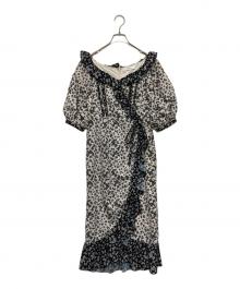 HER LIP TO（ハーリップトゥ）の古着「フラワーフィールドラッフルラップドレス」｜ネイビー