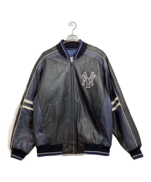 MLB（エムエルビー）MLB (エムエルビー) 90'sレザースタジャン ブラック×ブルー サイズ:SIZE Lの古着・服飾アイテム