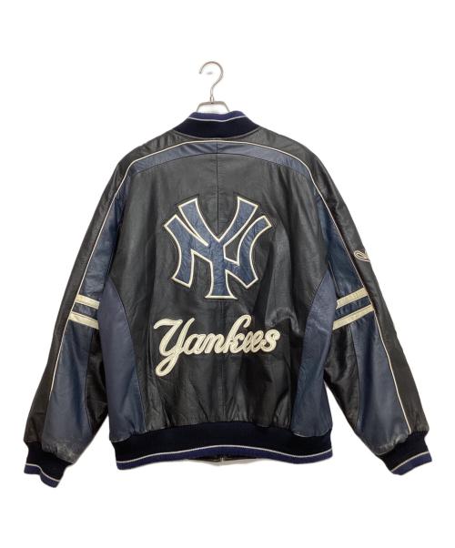 MLB（エムエルビー）MLB (エムエルビー) 90'sレザースタジャン ブラック×ブルー サイズ:SIZE Lの古着・服飾アイテム