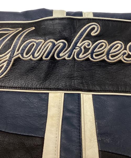 MLB（エムエルビー）MLB (エムエルビー) 90'sレザースタジャン ブラック×ブルー サイズ:SIZE Lの古着・服飾アイテム