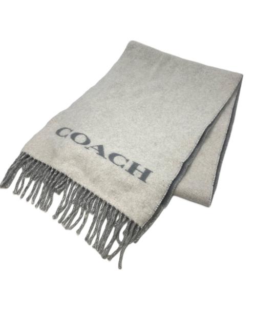 COACH（コーチ）COACH (コーチ) ホース アンド キャリッジ カシミヤ マフラー グレー×ホワイトの古着・服飾アイテム