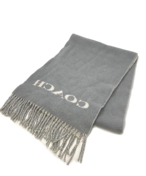 COACH（コーチ）COACH (コーチ) ホース アンド キャリッジ カシミヤ マフラー グレー×ホワイトの古着・服飾アイテム