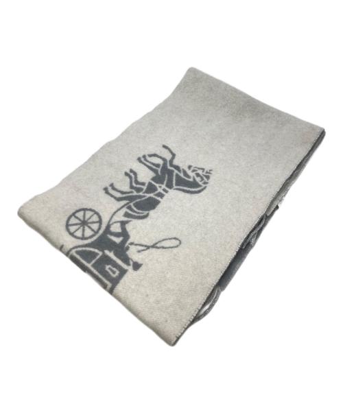 COACH（コーチ）COACH (コーチ) ホース アンド キャリッジ カシミヤ マフラー グレー×ホワイトの古着・服飾アイテム