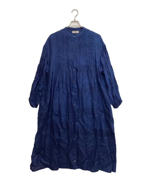 ICHI Antiquites（イチアンティークス）ICHI Antiquites (イチアンティークス) ピンタックリネンシャツワンピース ブルー サイズ:Freeの古着・服飾アイテム