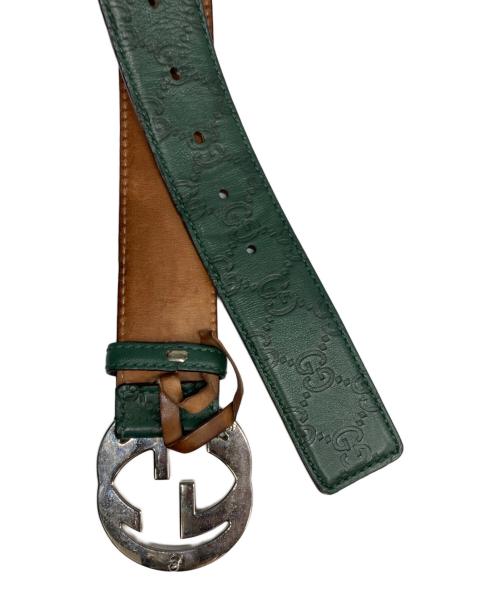 GUCCI（グッチ）GUCCI (グッチ) インターロッキングGレザーベルト グリーン×ブラウン サイズ:SIZE 90・36の古着・服飾アイテム