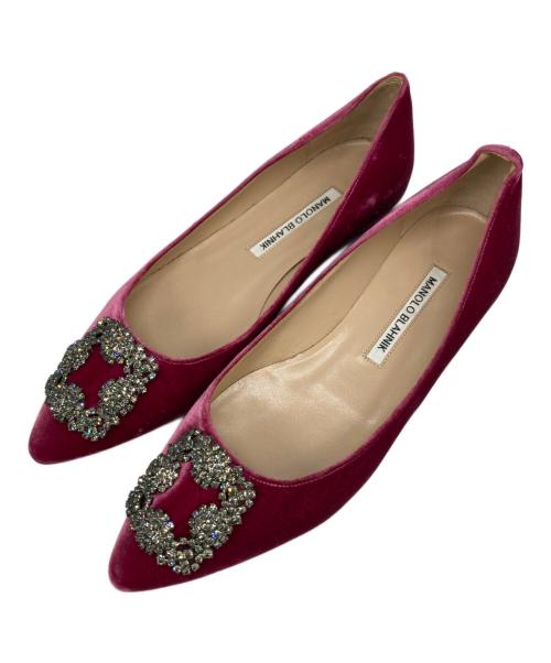Manolo Blahnik（マノロブラニク）Manolo Blahnik (マノロブラニク) HANGISIベロアフラットパンプス ピンク サイズ:SIZE 38の古着・服飾アイテム