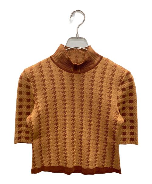 Mame Kurogouchi（マメクロゴウチ）mame kurogouchi (マメクロゴウチ) Multi Plaid Geometric Cropped Knit Top ブラウン サイズ:SIZE 1の古着・服飾アイテム