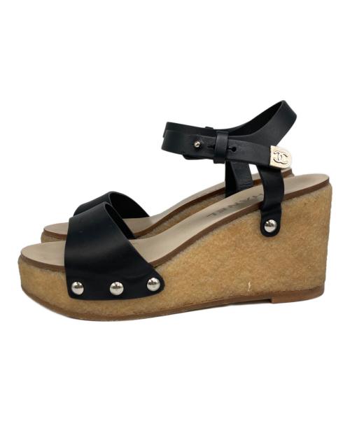 CHANEL（シャネル）CHANEL (シャネル) クレープウェッジソールサンダル ブラック サイズ:SIZE 37 1/2の古着・服飾アイテム