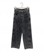 MAISON SPECIALメゾンスペシャル）の古着「ラインストーンパールワイドデニムパンツ」｜ブラック