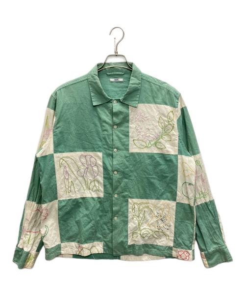 BODE（ボーディ）BODE (ボーディ) BOTANICAL PATCHWORK LS SHIRT グリーン×ホワイト サイズ:SIZE L/XLの古着・服飾アイテム