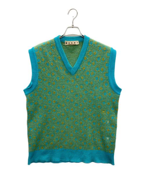 MARNI（マルニ）MARNI (マルニ) ジオメトリック柄ニットベスト ブルー×イエロー サイズ:SIZE 48の古着・服飾アイテム